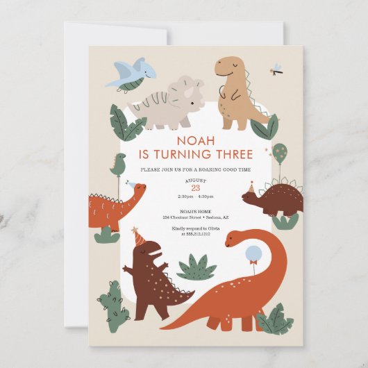 Cute Dinosaur Invitation de fête d'anniversaire (Devant)