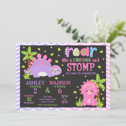 Cute Dinosaur Joint Birthday  Kaart (Staand voorkant)