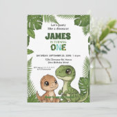 Cute Dinosaur Jungle First Birthday Invitation (Debout devant)