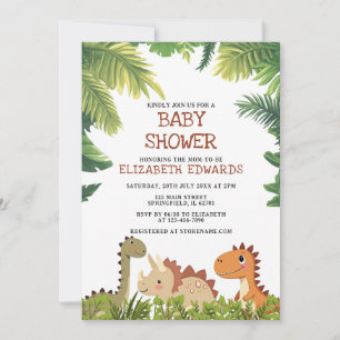 Cute Dinosaur Jurassic Groene Baby Shower Kaart