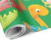 Cute Dinosaur-kerstCartoon Cadeaupapier (Rol Hoek)