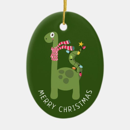 Cute Dinosaur-kerstfoto Keramisch Ornament (Voorkant)