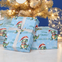 Cute Dinosaur Kerstmis Cadeaupapier