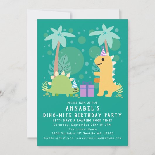 Cute Dinosaur Kids Birthday Uitnodiging (Voorkant)