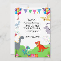 Cute Dinosaur Kids Verjaardagsuitnodiging