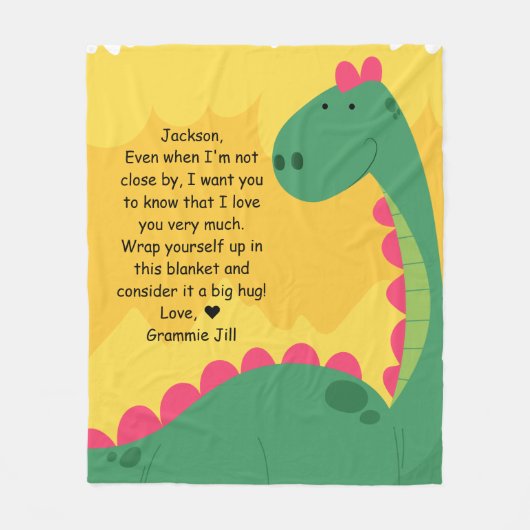 Cute Dinosaur Kinder Blanket met Custom Message Fleece Deken (Voorkant)