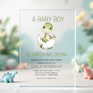 Cute Dinosaur Komt Ervaar Baby Boy Shower Acryl Uitnodigingen