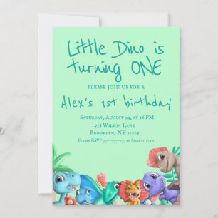 Cute Dinosaur Little Dino draait One Birthday Kaart