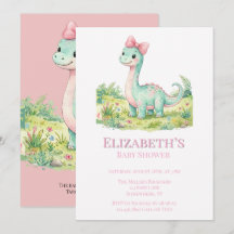 Cute Dinosaur Met Roze Strik Baby Shower