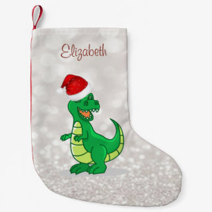 Cute Dinosaur met Santa Hat, Glittery Bokeh Kleine Kerstsok