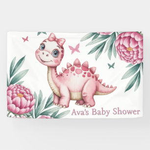 Cute Dinosaur met Vlinders Baby Shower Spandoek