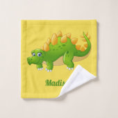 Cute Dinosaur nom personnalisé & ensemble de servi (Gant de toilette)