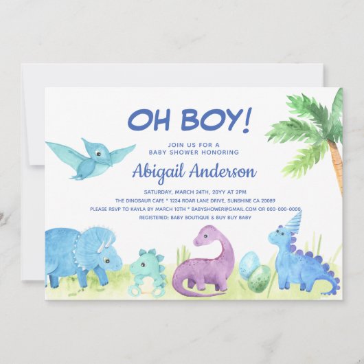 Cute Dinosaur Oh Boy Baby shower Invitation (Devant)