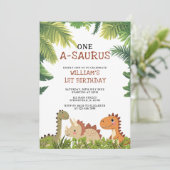 Cute Dinosaur One-A-Saurus 1e verjaardagsfeestje Kaart (Staand voorkant)