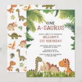 Cute Dinosaur One-A-Saurus 1e verjaardagsfeestje Kaart (Voorkant / Achterkant)