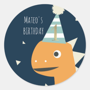 Cute Dinosaur One First Birthday Faux Gold Ronde Sticker