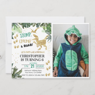 Cute Dinosaur party Foto Birthday Kaart