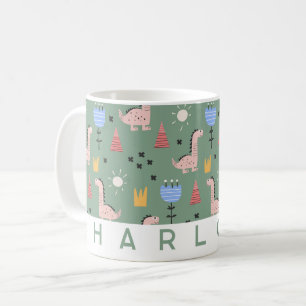 Cute Dinosaur Patroon Kinderen Aangepaste Naam Sal Koffiemok