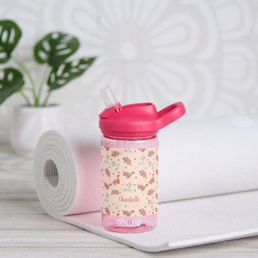 Cute Dinosaur Pattern Custom Name Waterfles (Yoga)