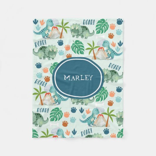 Cute Dinosaur Pattern Kinder Monogram Fleece Deken (Voorkant)