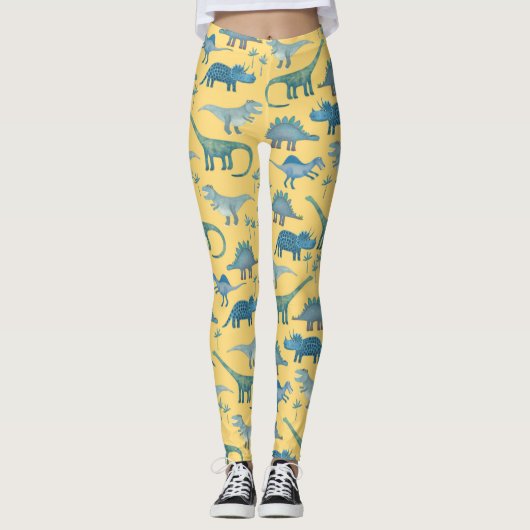 Cute Dinosaur Pattern on Yellow Leggings (Voorkant)