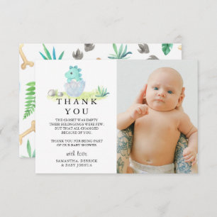 Cute Dinosaur Photo Baby shower Bedankkaart