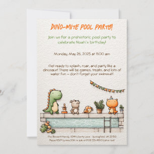 Cute Dinosaur Pool Party Anniversaire Invitation