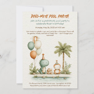 Cute Dinosaur Pool Party Anniversaire Invitation