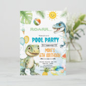 Cute dinosaur pool theme invitation (Debout devant)