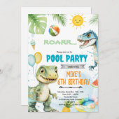 Cute dinosaur pool theme invitation (Devant / Derrière)