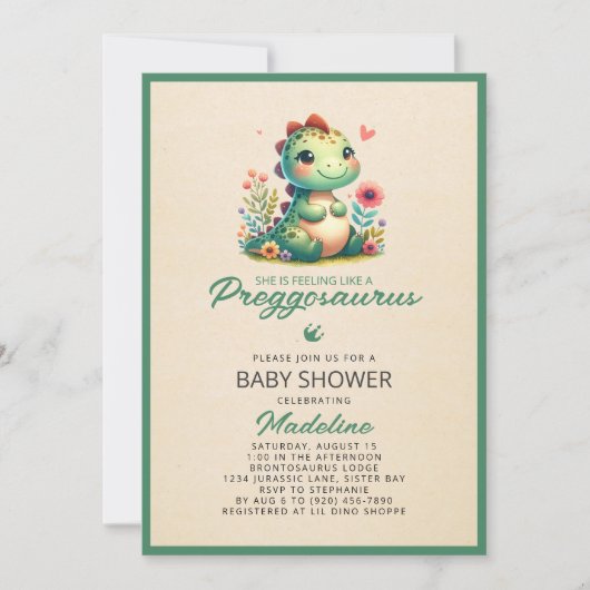 Cute Dinosaur Preggosaurus Baby shower Invitation (Devant)