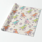 Cute Dinosaur Racing Bikes Whimsical Pattern Cadeaupapier (Uitgerold)