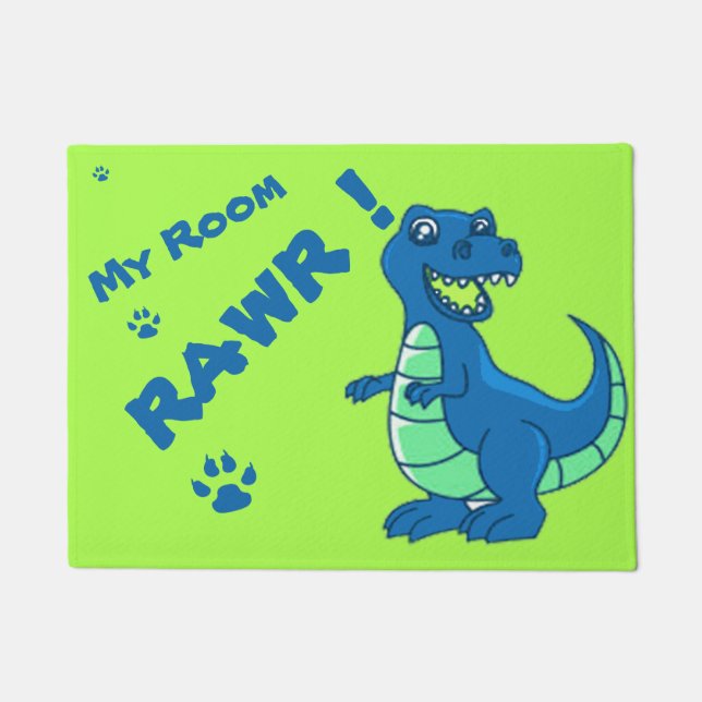 Cute Dinosaur RAWR Green Blue Paw Deurmat (Voorkant)