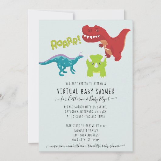 Cute Dinosaur ROAR Boy Baby Virtual Shower Kaart (Voorkant)