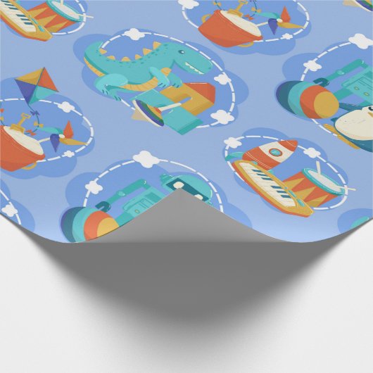 Cute Dinosaur, Robot & Rocket Toys Cadeaupapier (Hoek)