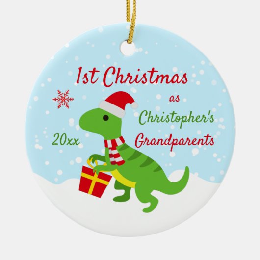 Cute Dinosaur T-Rex grootouders Eerste Kerstmis Keramisch Ornament (Voorkant)