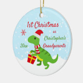 Cute Dinosaur T-Rex grootouders Eerste Kerstmis Keramisch Ornament (Links)