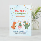 cute dinosaur t-rex kids 4th Birthday Invitation   (Debout devant)