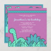 Cute Dinosaur Theme Birthday Party - Turquoise Kaart (Voorkant / Achterkant)