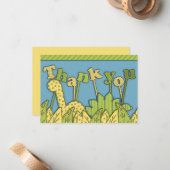 Cute Dinosaur Theme Flat Bedankt Opmerking Notitiekaartje (Voorkant / Achterkant in situ)