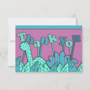 Cute Dinosaur Theme Flat Dankuwel Noteer Turquoise Notitiekaartje