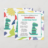 Cute Dinosaur Theme Kids Birthday Party Invitation Kaart (Voorkant / Achterkant)