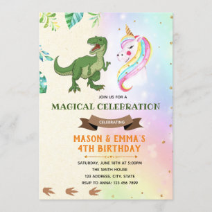 Cute dinosaur unicorne invitation