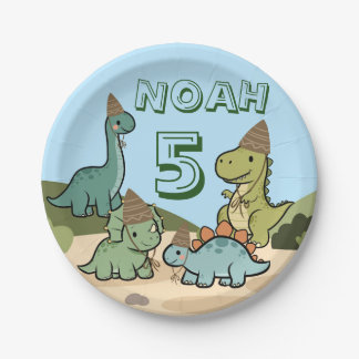 Cute Dinosaur Verjaardag Papieren Borden  Bordje