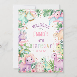 Cute Dinosaur Verjaardag Pastel Jungle Feestje Kaart