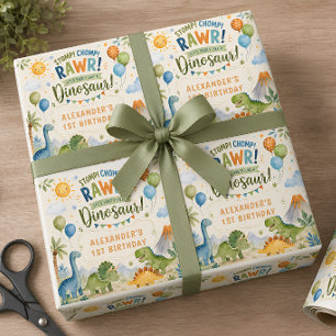 Cute Dinosaur Verjaardags Inpakpapier Jongen