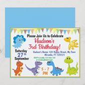 Cute Dinosaur verjaardagsuitnodiging Kaart (Voorkant / Achterkant)