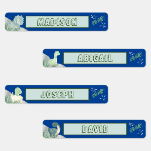 Cute Dinosaur Waterproof Name Set 2 Blue Labels
