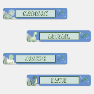 Cute Dinosaur Waterproof Name Set 2 Light Blue Labels