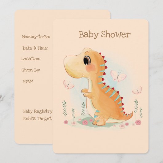 Cute Dinosaur Waterverf Baby shower Kaart (Voorkant / Achterkant)
